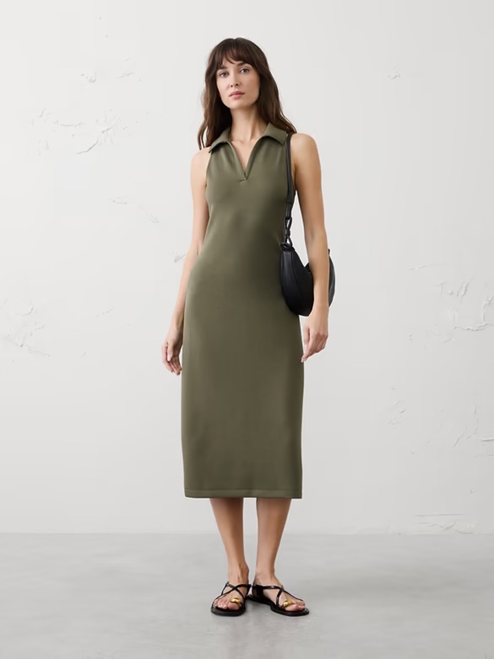 Banana Republic Factory Olive Green Soft Touch Halter Midi Dress M NWT